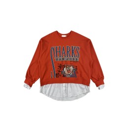 Design short fake two-piece women's sweatshirt Customized fashion printed round neck sweatshirt Cuff slit design Creative sweatshirt Fashion design sweatshirt supplier Z674 Design short fake two-piece women's sweatshirt Customized fashion printed round neck sweatshirt Cuff slit design Creative sweatshirt Fashion design sweatshirt supplier Z674